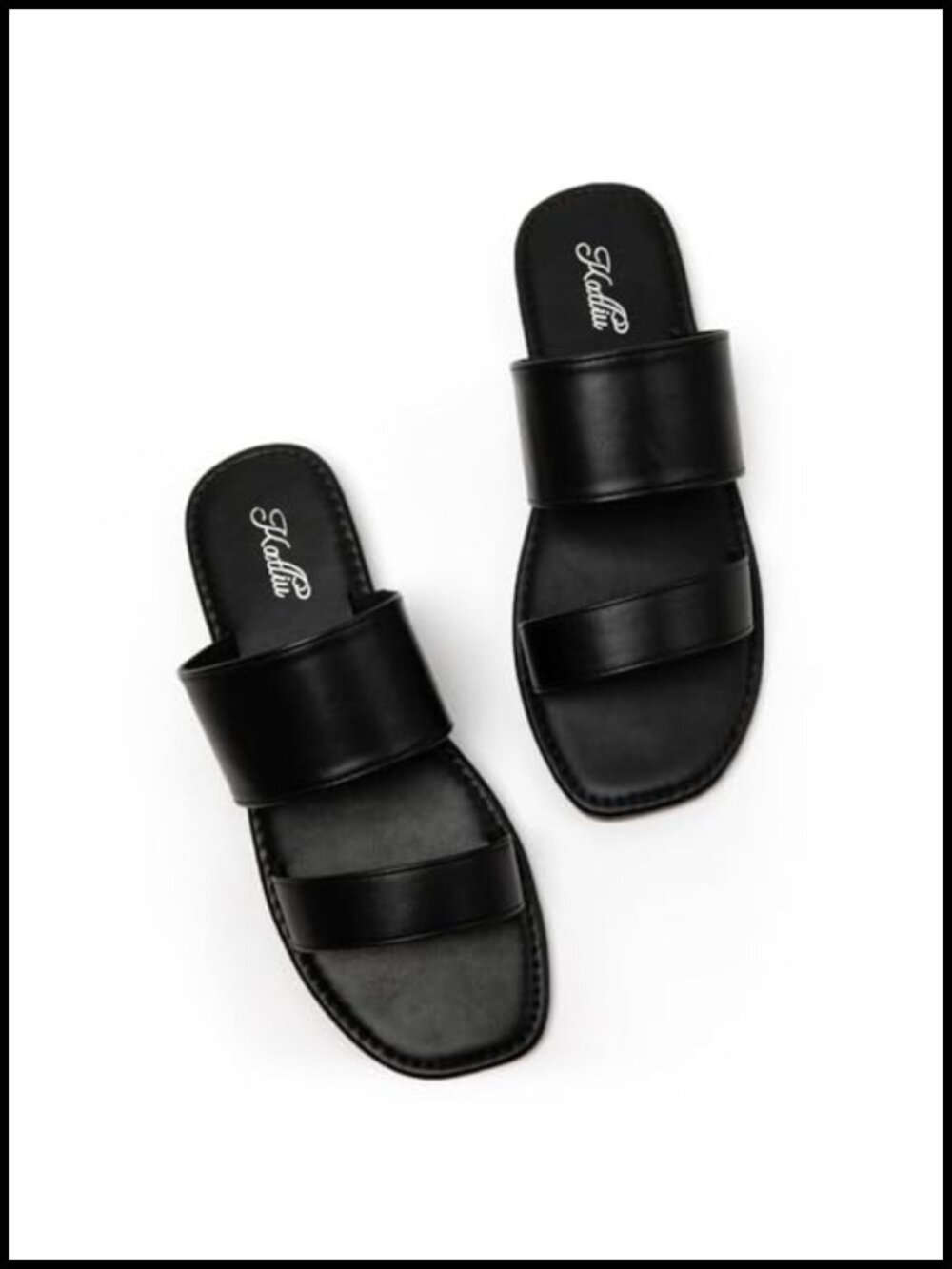 Women's Two Strap Slide Sandals Open Square Toe Cushioned Non Slip